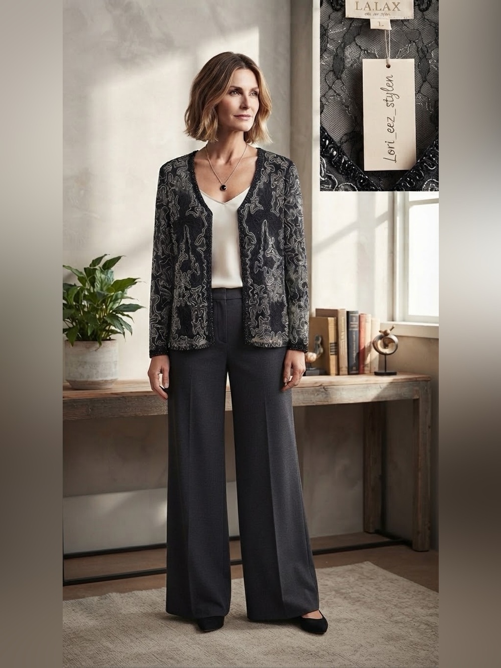 Lalax Black Embroidered Open Blazer Jacket